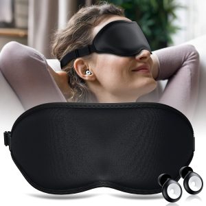 KKM Sleep Mask for Side Sleeper with Earplugs, 3D Contoured Cup Eye Sleeping Mask, Block Out Light, Soft Comfort Eye Shade Cover for Sleeping,Travel,Shift Work & Travel Pouch, Starry Black